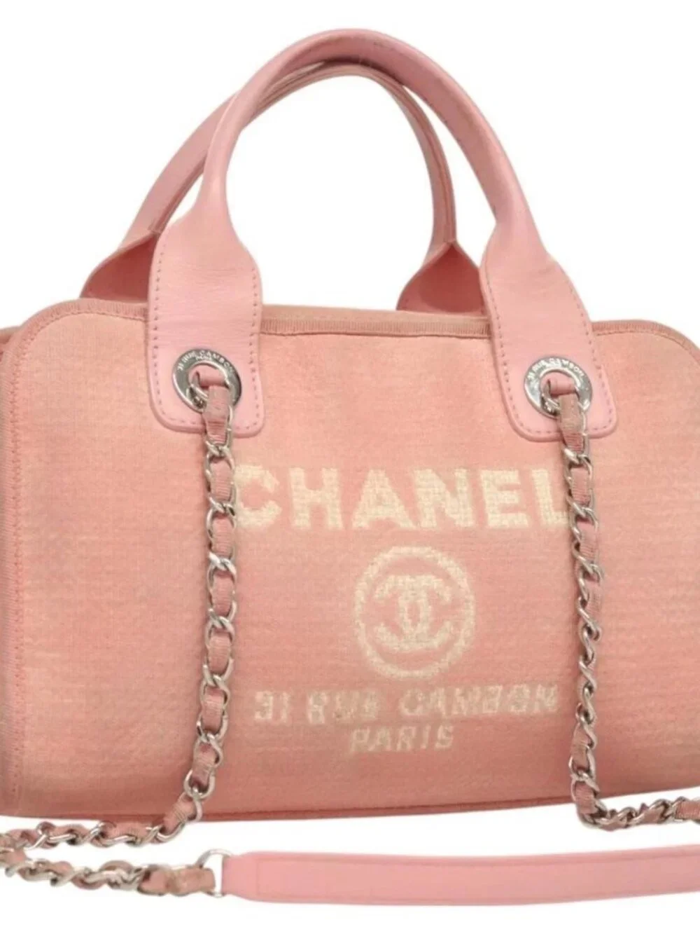CHANEL Hand Bag Canvas Leather 2way Pink Silver CC Auth BA2930